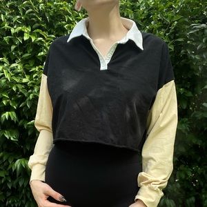 Collar color block long sleeve crop